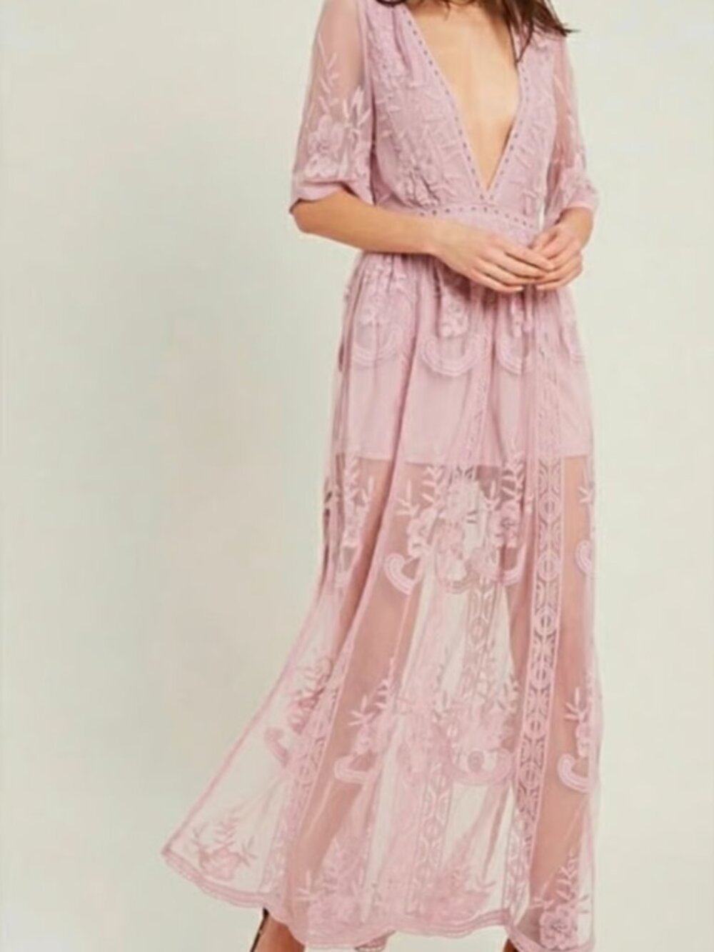 Wishlist Dusty Rose Lace Maxi Romper